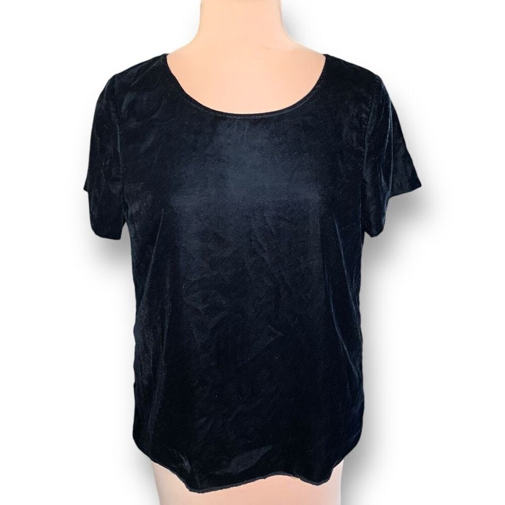 J. Crew Factory Black Velvet Scoop Neck Short Sleeve Top Size Medium
